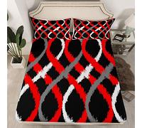 Set di letto con angoli geometrici a onde bicolore grigio e nero Set di letto retrò Stripe Line Art Set di lenzuola moderne in arte astratta per letto e camera da letto singolo