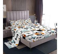 Set di letto per escavatori veicoli camion auto lenzuolo con angoli carino attrezzature da costruzione set di lenzuola divertente costruzione trasporto copertura letto colorato king size 4 pezzi
