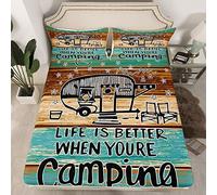 Set di letto rustica Happy Camper camper campeggio lenzuolo con angoliper camper per rimorchi da viaggio Set di lenzuola per campeggi per fattoria e camper copriletto vintage set letto king size