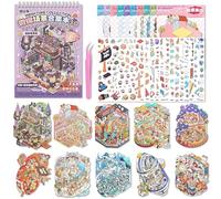 Set di Libro Adesivi 3D Scene Miniatura con Pinzette - 10 Temi di Adesivi 3D per Casa in Miniatura, Libro Stickers per Bambini e Adulti, DIY House Stickers Creativi Antistress, Sticker Therapy Libro