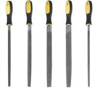 Set di lime professionali da 25,4 cm con manici ergonomici, kit di raspe in acciaio da 5 pezzi, rotonde, piatte, semicircolari, triangolari, include custodia per rotolo