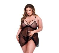 Set di Lingerie Baci Lingerie Babydoll & G-string Nero 2 Pezzi [Queen size]