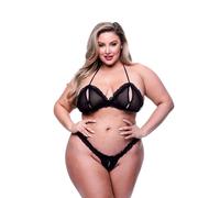 Set di Lingerie Baci Lingerie Crotchless G- Nero 2 Pezzi [Queen size]