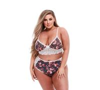 Set di Lingerie con Pizzo Baci Lingerie Floral & Lace Grigio [XL]