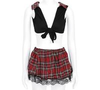 Set di lingerie, costume da studentessa per cosplay, da donna, costume da gioco di ruolo da donna, top con cravatta, minigonna in pizzo scozzese, due pezzi