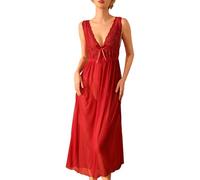 Set di lingerie da donna lingerie da donna, scollo a V, pizzo, rete trasparente, biancheria da notte, comodo homewear, design elegante, sexy, da donna, con cavallo aperto, Colore: rosso, M
