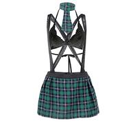 Set di lingerie da donna, per studentessa, per gioco di ruolo, con spalline e minigonna, per studenti, uniforme a quadri, per cosplay (verde 2, M)