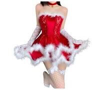 Set di lingerie natalizia per seducente gioco di ruolo con mini sottogonna seducente incantevole fascia per orecchio, collana elegante e seducente guanti in pizzo come biancheria da donna, Colore