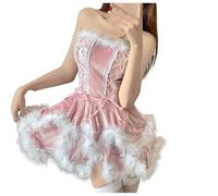Set di lingerie natalizia per seducente gioco di ruolo con mini sottogonna seducente incantevole fascia per orecchio, collana elegante e seducente guanti in pizzo come biancheria da donna, Colore