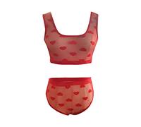 Set Di Lingerie Sexy Da Donna Cuore Set Reggiseno Tulle Trasparente Abbigliamento Da Club E G-String Erotico Biancheria Da Notte Pizzo Biancheria Erotica Trasparente Biancheria Intima Rosso Xxl
