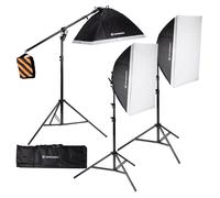 Bresser BR-235B Set di Luce Giorno LED per Fotografia e Video, 5500K, CRI >85, incl. 2 Cavalletti, 3 Softbox, Borsa