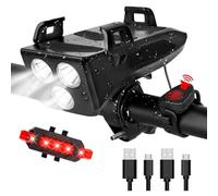 Set di luci per bici a LED con supporto per telefono ricaricabile, luce per bici da 4000 mAh con Power Bank con campanello e luce posteriore, torcia per bicicletta, escursionismo, campeggio, all mount