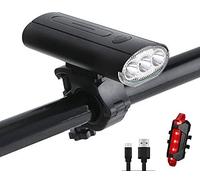 Set di luci per bicicletta ricaricabili, 2400 lumen, USB anteriore e posteriore, 3 luci LED XML-T6, impermeabili, IPX5, adatte per tutte le biciclette da strada, mountain bike, facili da montare