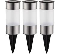 Set di luci solari in acciaio inox a innesto Luci da sentiero per esterni Lampada solare da giardino, LED bianco freddo, DxH 6,3x23,5 cm, set di 3