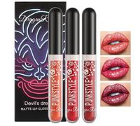 Set di lucidalabbra glitterato, 3 rossetti glitterati con brillantini, lucidalabbra lucidato, lucidalabbra per donne e labbra (set B)