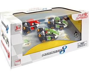 SET DI MACCHININE SUPER MARIO Mario Kart 8: Pull & Speed - Colori assortiti, 3 pezzi, Plastica, Età 3+