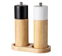 Set di macinapepe per sale e pepe, set da 3 pezzi, in legno, macinino in ceramica, grado di macinatura regolabile, per sale, pepe, spezie, nero e bianco