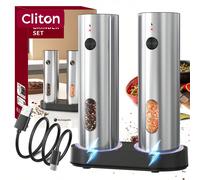 Set di macinasale e macinapepe elettrici ricaricabili con luce LED automatica - Funzionamento con una sola mano, base di ricarica doppia e grado di macinatura regolabile - Macinaspecie automatici di a