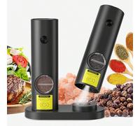 Set di macinasale e macinapepe elettrico (2 pezzi), macinapepe e macinasale automatico, regolabile in coarsezza, luce LED, ricaricabile, accessorio da cucina ABS