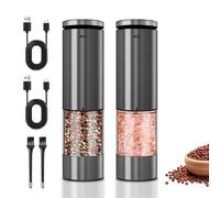 Set di macinini elettrici per sale e pepe in acciaio inox, con luce a LED, funzionamento automatico con una sola mano, ricaricabile e regolabile, in ceramica, confezione da 2 pezzi, in acciaio inox