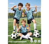 Set di maglia da calcio personalizzata, set a 2 pezzi con nome e numero personalizzati, maniche corte e pantaloncini azzurri, attrezzatura da allenamento calcistico per bambini, outfit sportivo 8Y,9Y,