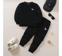 Set di maglietta a girocollo a maniche lunghe e pantaloni in maglia con stampa di dinosauri per bambini da 4 a 7 anni, adatto per uso quotidiano, sport, vacanze, feste, festività, uscite casual, essen