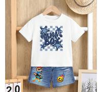 Set di maglietta a maniche corte con girocollo casual e minimalista per bambino, outfit a 2 pezzi adatto per la stagione autunnale del ritorno a scuola 6-9M,9-12M,12-18M,18-24M,2-3YAnimalePoliestere