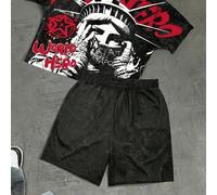 Set di maglietta a maniche corte con girocollo e pantaloncini casual minimalista per ragazzi adolescenti, adatto per l'estate, Y2K, Statua della Libertà, moda classica, tie-dye, stile, stile sportivo,