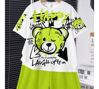 Set di maglietta a maniche corte e pantaloncini casual e comodi con collo rotondo, adatto per primavera/estate, con stampa grafica classica e cool di un orso cartoni animati 6Y,7Y,4Y,5YFumettoTessuto