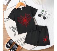 Set di maglietta a maniche corte e pantaloncini con stampa di ragno, semplice, per bambini maschi, adatto per uscite estive 6-9M,9-12M,12-18M,18-24M,2-3YAnimale,GeometricoTessuto,Tessuto in maglia