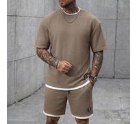 Set di maglietta a maniche corte e pantaloncini da uomo, design a blocchi di colore, adatto per uso casual quotidiano, uscite e incontri con amici, anche un regalo ideale per il fidanzato o il marito 