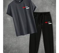 Set di maglietta a maniche corte e pantaloni casual con grafica romantica di Parigi in inglese, adatto per strada, attività all'aperto e uso quotidiano L,M,S,XL,XXL,XXXLPoliestere