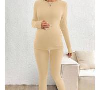 Set di maglietta a maniche lunghe a collo tondo e leggings con vita regolabile in tinta unita, foderato termicamente per l'autunno/inverno, adatto per la maternità L,M,S,XL,XXLColore unicoTessuto in m