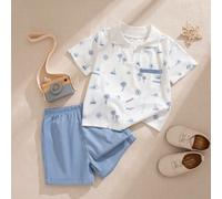 Set di maglietta a polo a maniche corte e pantaloncini da bambino, stile casual da vacanza estiva, adatto per uso quotidiano, campeggio in famiglia, pranzo fuori o shopping 6-9M,9-12M,12-18M,18-24M,2-