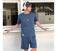 Set di maglietta casual a collo tondo con dettaglio etichetta intrecciata e shorts con tasca obliqua per ragazzo adolescente 14Y,13Y,16Y,15YBlocchi di colore,LettereTessuto in maglia
