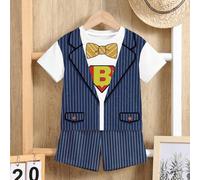 Set di maglietta casual minimalista per bambino, adatto per l'estate, set da 2 pezzi con gilet da gentiluomo a righe e cravatta, per la stagione del ritorno a scuola 6-9M,9-12M,12-18M,18-24M,2-3YGrafi