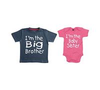 Set di maglietta e body coordinati “I’m the big brother” e “I’m the baby sister” (lingua inglese) blu Navy
