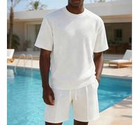 Set di maglietta e pantaloncini da uomo con texture, stile casual francese da resort, adatto per degustazione in cantina, raduni in terrazza, pendolarismo, weekend in fuga e vacanze rilassanti L,M,S,X