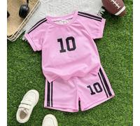 Set di maglietta e pantaloncini sportivi casual per neonato, bambino e bambino piccolo da 0 a 3 anni, maglia da calcio a maniche raglan della squadra di Miami 6-9M,9-12M,12-18M,18-24M,2-3YLettere,A st