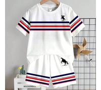 Set di magliette casual minimaliste per bambino, adatto per l'estate, stampa a righe classica, stampa raffinata del logo del cavallo 6-9M,9-12M,12-18M,18-24M,2-3YA strisceTessuto