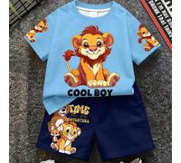 Set di magliette casual per bambino adatto per l'estate, con stampa classica e carina del leone dei cartoni animati, grafica con testo cool per ragazzo 6-9M,9-12M,12-18M,18-24M,2-3YFumettoTessuto