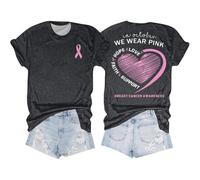 Set di magliette da donna per la coscienza del cancro al seno, stampa anteriore e posteriore con scritta in October we wear Pink | Maglietta Statement per il supporto, Stil_m01 grigio, L