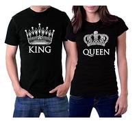 Set di magliette King Queen per coppie abbinate, Nero, Men XL-Women L