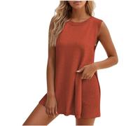 Set di Maglione Estivo da Donna, Tunica Senza Maniche, Canotta e Pantaloncini Coordinati, Tunica e Pantaloncini Casual Lavorati a Maglia, Set da 2 Pezzi per Vacanze e Spiaggia (S,Red)