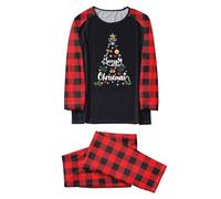 Set di maglioni natalizi per la famiglia, pigiama natalizio adatto per mamma Natale, dolce e con stampa a cervi grandi, a maniche lunghe a quadri, biancheria da notte morbida e casual, Colore: rosso