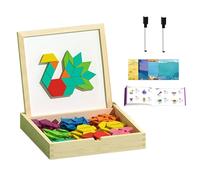 Set di magnetici in legno - Tangram con carte di modelli, magnetici creativi, giocattoli di apprendimento geometrici di matematica precoce | Jugu