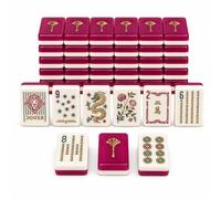 Set di Mahjong americano in acrilico, borsa per il trasporto, 4 supporti | 4 dadi, 4 strati, portatile, da viaggio, for riunioni, feste, campeggio, set completo Ma Jong(Rot)