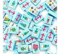 Set di Mahjong americano in acrilico, borsa per il trasporto, 4 supporti | 4 dadi, 4 strati, portatile, da viaggio, for riunioni, feste, campeggio, set completo Ma Jong(Sky blue)