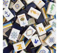 Set di Mahjong americano in acrilico, borsa per il trasporto, 4 supporti | 4 dadi, 4 strati, portatile, da viaggio, for riunioni, feste, campeggio, set completo Ma Jong(Dark blue)