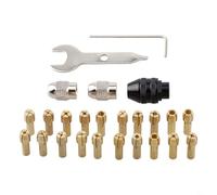 Set di mandrini per trapano in ottone, 25 pezzi, per utensili rotanti, 10 misure (0,5-3,2 mm) con mandrino a 3 ganasce, dado rotante e chiavi, compatibile con Flex